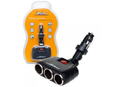 Разветвитель розетки для прикуривателя на 3 выхода AIRLINE трансформер от Airline Разветвитель розетки для прикуривателя на 3 выхода AIRLINE трансформер